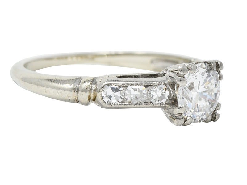 Abel Bros & Co. Retro 1.03 CTW Transitional Cut Diamond 18 Karat White Gold Square Form Notched Vintage Engagement Ring Wilson's Estate Jewelry