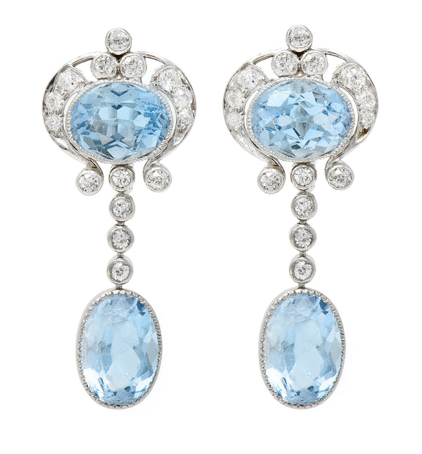 Tiffany & Co. Art Deco 5.70 CTW Aquamarine Diamond Platinum Screwback Earrings