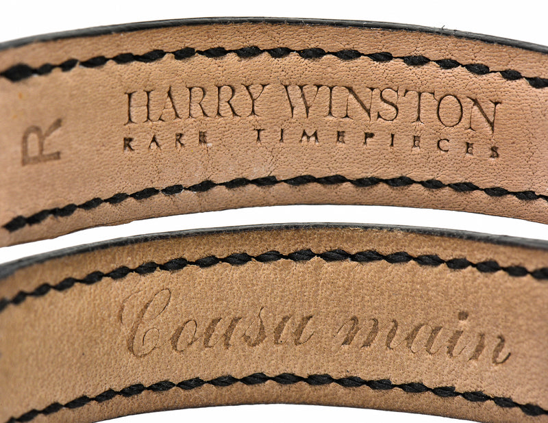 Harry Winston French Cut 6.50 CTW Diamond Mother-Of-Pearl 18 Karat White Gold Leather Quartz Avenue Classic  Women's Watch Wilson's Estate Jewelry