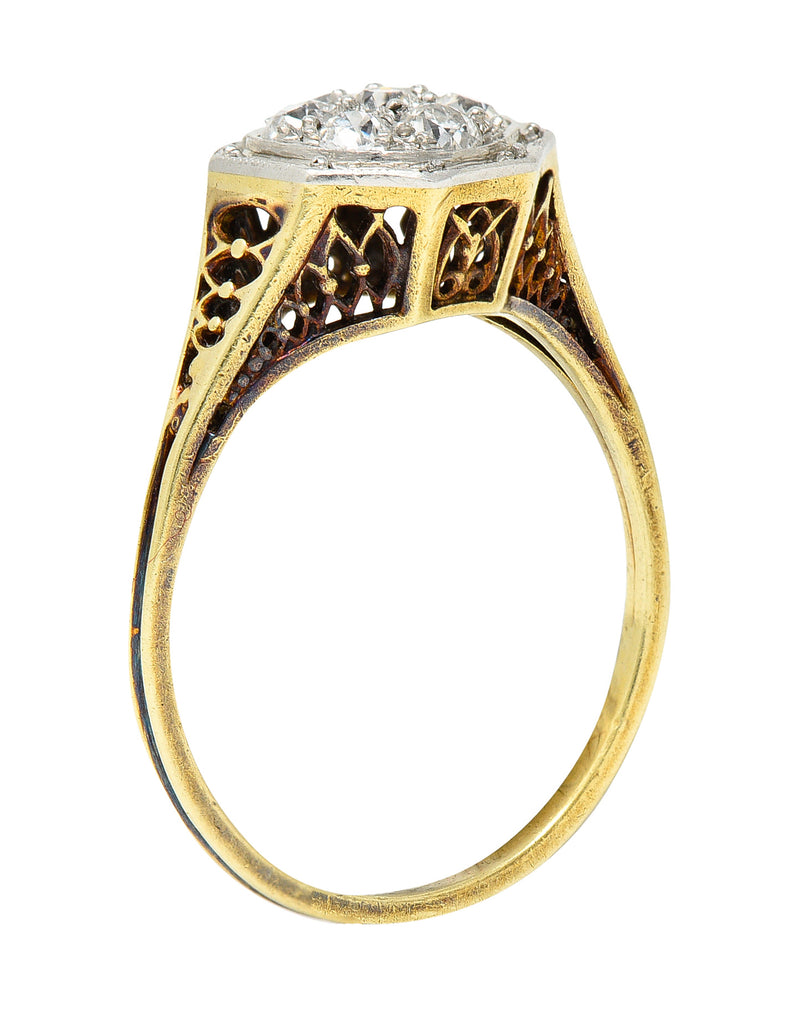 Edwardian 0.30 CTW Diamond Platinum-Topped 18 Karat Gold Octagonal Ring Wilson's Estate Jewelry