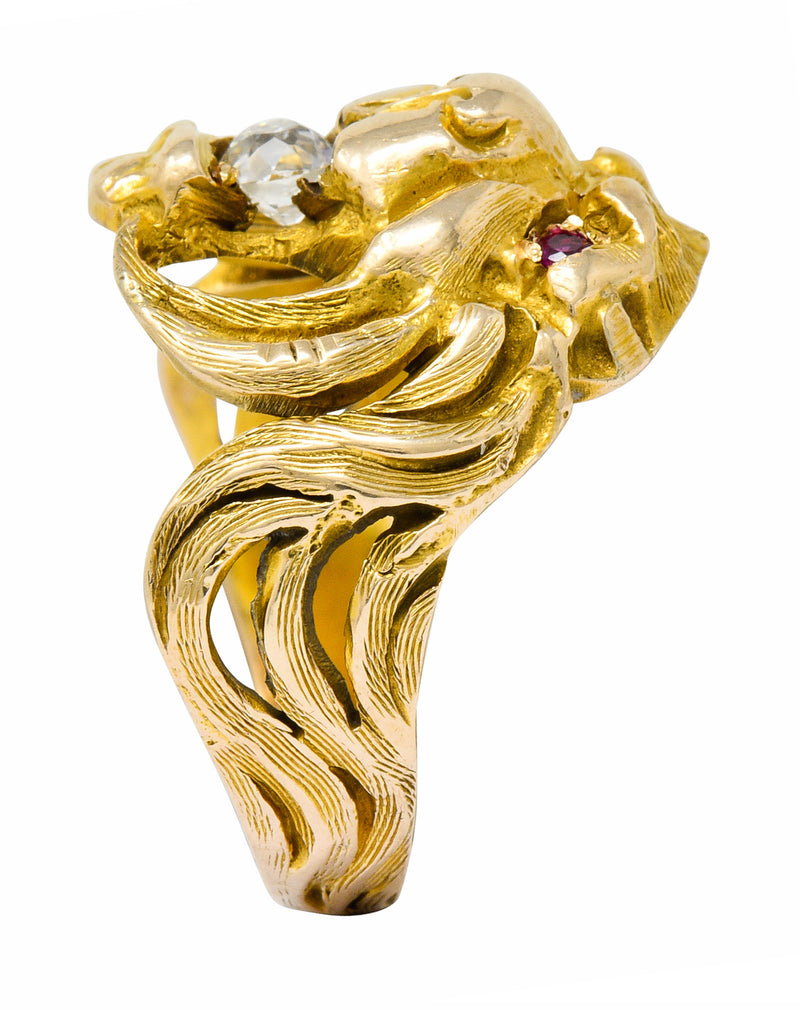 Victorian Diamond Ruby 14 Karat Gold Lion Band RingRing - Wilson's Estate Jewelry
