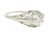 Art Deco 0.52 CTW Diamond 18 Karat White Gold Foliate Engagement RingRing - Wilson's Estate Jewelry