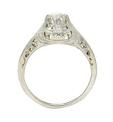 Art Deco 0.52 CTW Diamond 18 Karat White Gold Foliate Engagement RingRing - Wilson's Estate Jewelry