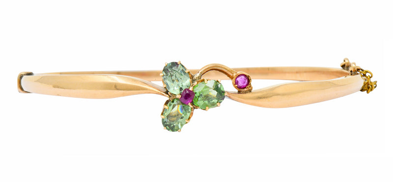 Retro Russian Demantoid Garnet Ruby 14 Karat Gold Bangle Braceletbracelet - Wilson's Estate Jewelry
