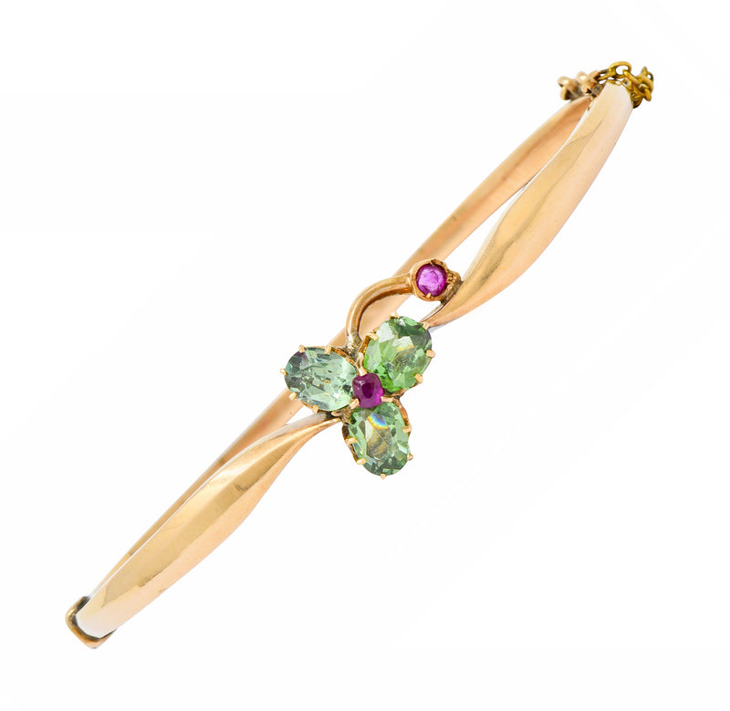 Retro Russian Demantoid Garnet Ruby 14 Karat Gold Bangle Braceletbracelet - Wilson's Estate Jewelry