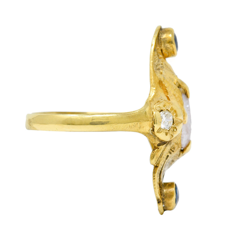 Art Nouveau Diamond Sapphire Pearl 14 Karat Gold RingRing - Wilson's Estate Jewelry