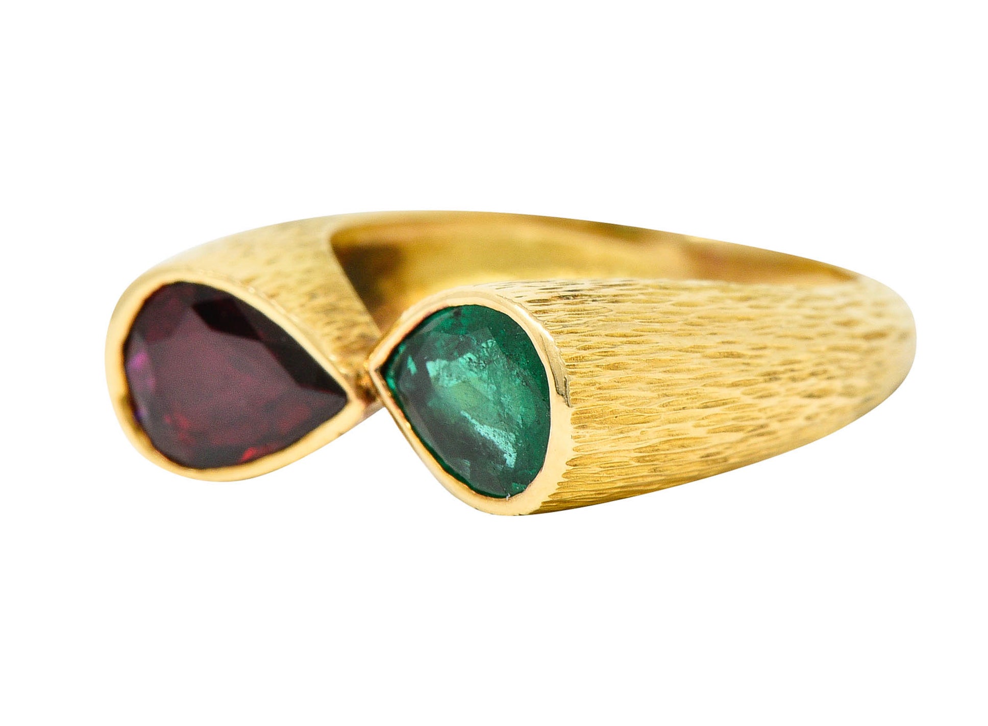 French Vintage Emerald Ruby 18 Karat Gold Mirrored Gemstone RingRing - Wilson's Estate Jewelry