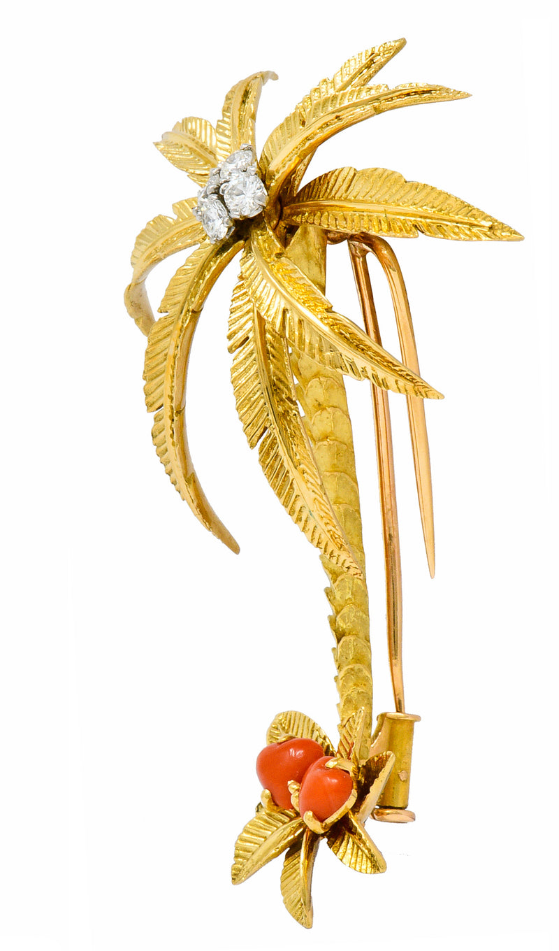 French Cartier Diamond Coral 18 Karat Gold Vintage Palm Tree BroochBrooch - Wilson's Estate Jewelry