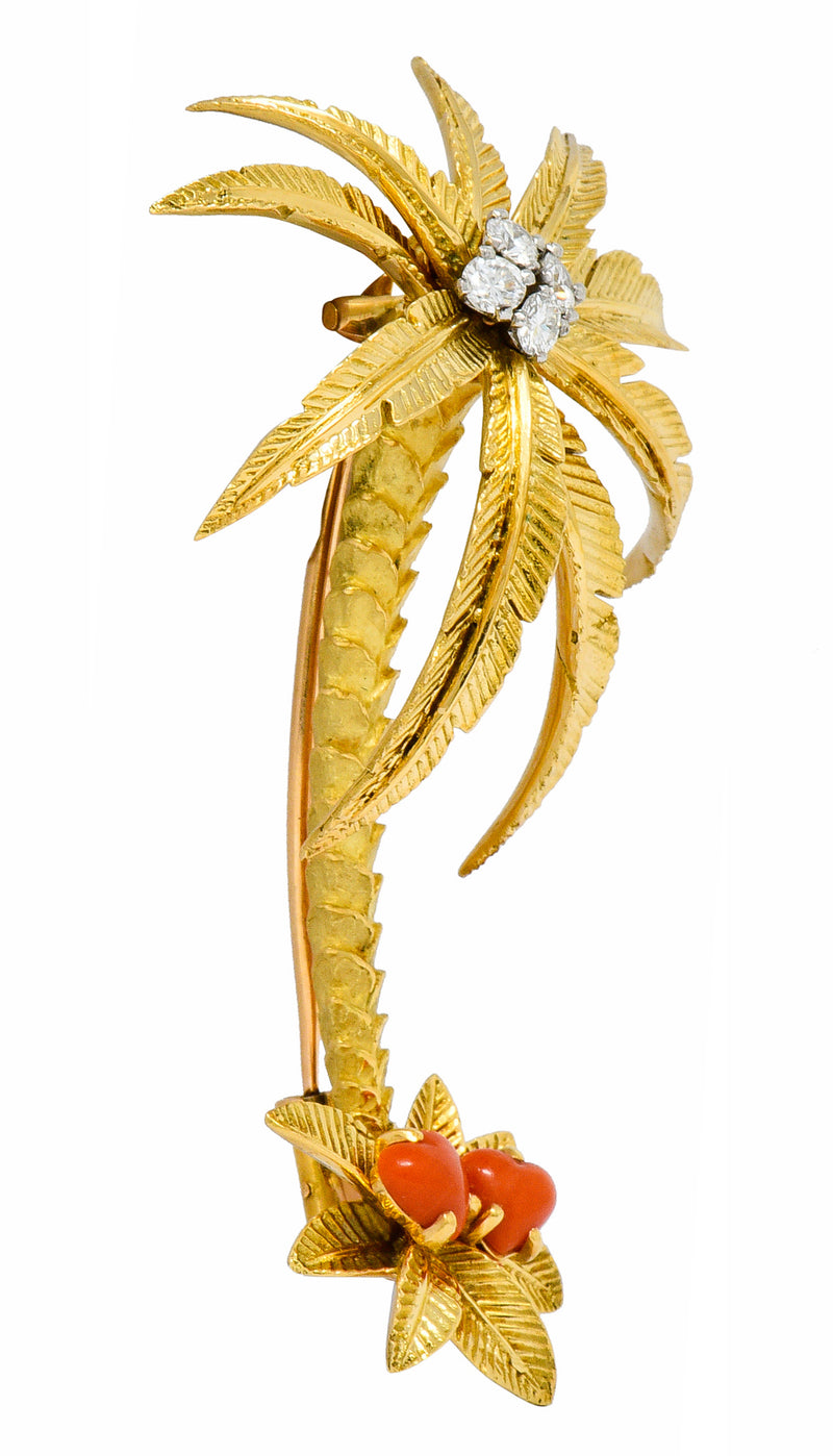 French Cartier Diamond Coral 18 Karat Gold Vintage Palm Tree BroochBrooch - Wilson's Estate Jewelry