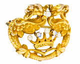 Art Nouveau 14 Karat Gold Opal Pearl Winged Griffin Crown Brooch Watch PinBrooch - Wilson's Estate Jewelry