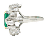 French 1950's Mid-Century 11.65 CTW Emerald Diamond Platinum 18 Karat Gold Cocktail Ring Wilson's Estate Jewelry