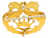 Art Nouveau 14 Karat Gold Opal Pearl Winged Griffin Crown Brooch Watch PinBrooch - Wilson's Estate Jewelry