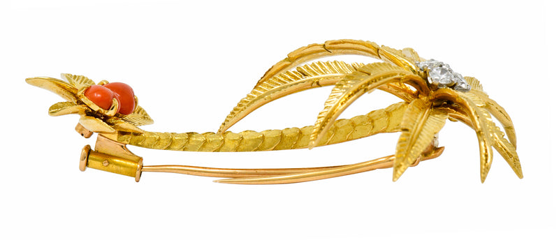 French Cartier Diamond Coral 18 Karat Gold Vintage Palm Tree BroochBrooch - Wilson's Estate Jewelry