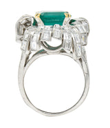 French 1950's Mid-Century 11.65 CTW Emerald Diamond Platinum 18 Karat Gold Cocktail Ring Wilson's Estate Jewelry