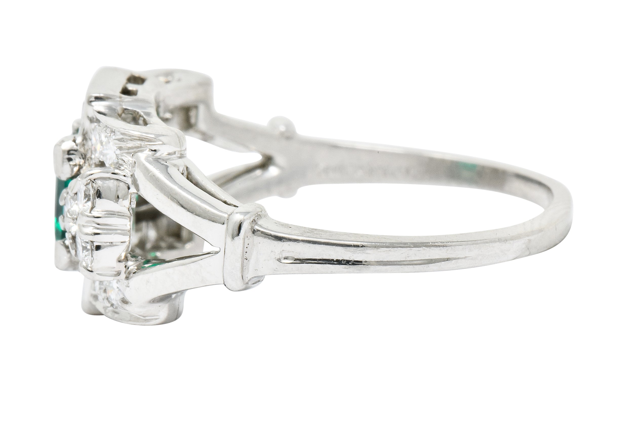 Tiffany & Co. Emerald Diamond Platinum Ring Circa 1950 - Wilson's Estate Jewelry