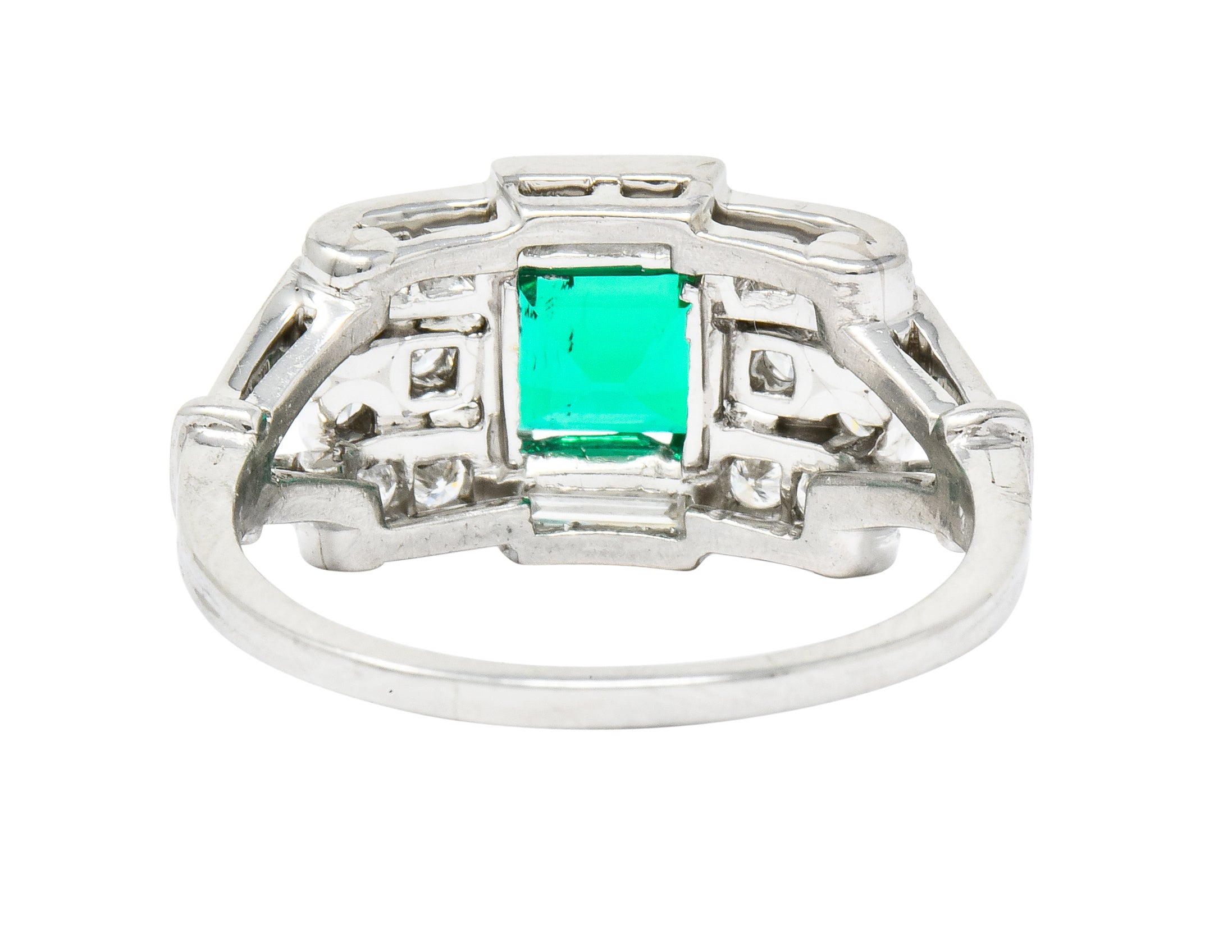 Tiffany & Co. Emerald Diamond Platinum Ring Circa 1950 - Wilson's Estate Jewelry