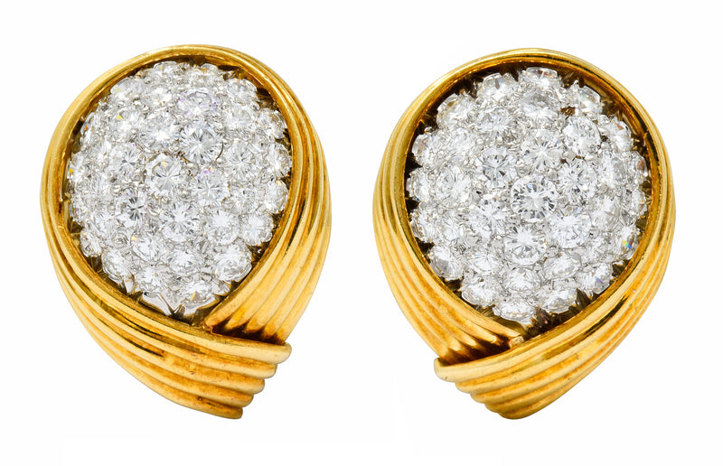 David Webb 3.50 CTW Pave Diamond 18 Karat Gold Platinum Ear-Clip EarringsEarrings - Wilson's Estate Jewelry