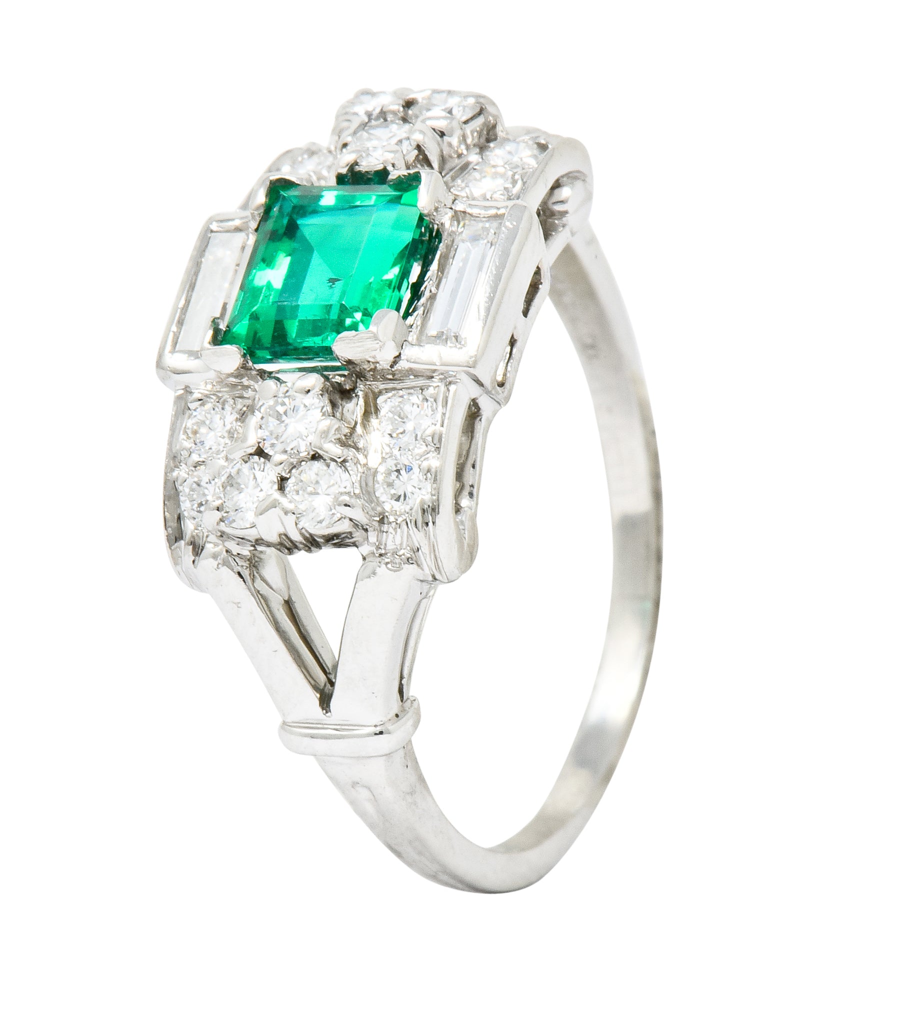 Tiffany & Co. Emerald Diamond Platinum Ring Circa 1950 - Wilson's Estate Jewelry