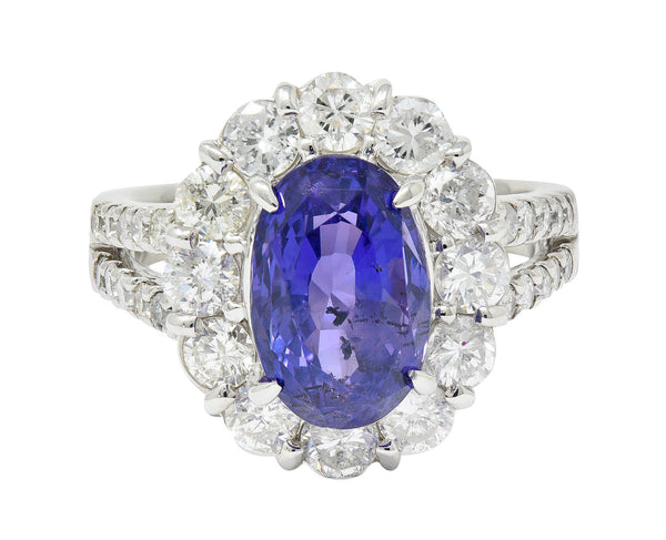 7.10 CTW No Heat Sapphire Diamond Platinum Cluster Ring AIGSRing - Wilson's Estate Jewelry
