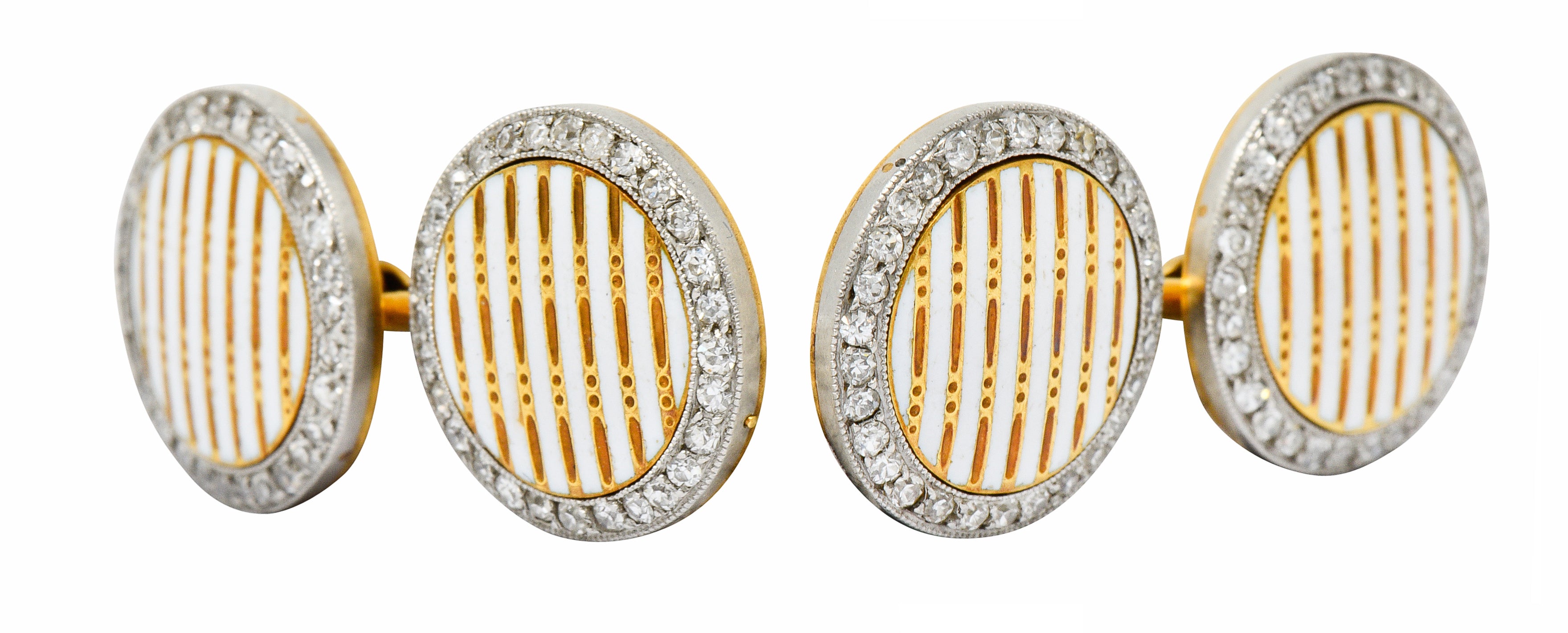 Cartier Paris Diamond Enamel Platinum-Topped 18 Karat Gold Men's CufflinksCufflinks - Wilson's Estate Jewelry