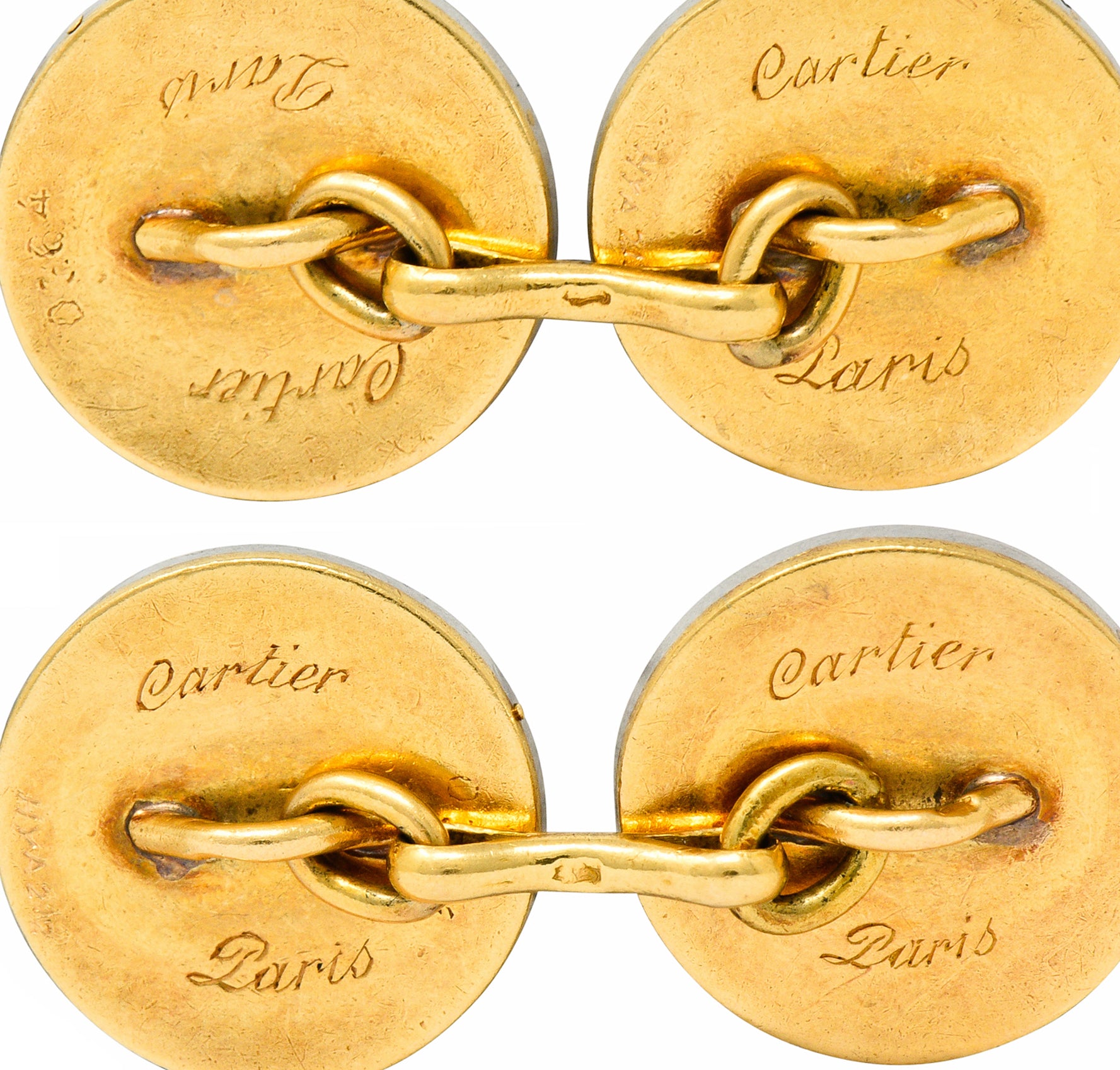 Cartier Paris Diamond Enamel Platinum-Topped 18 Karat Gold Men's CufflinksCufflinks - Wilson's Estate Jewelry