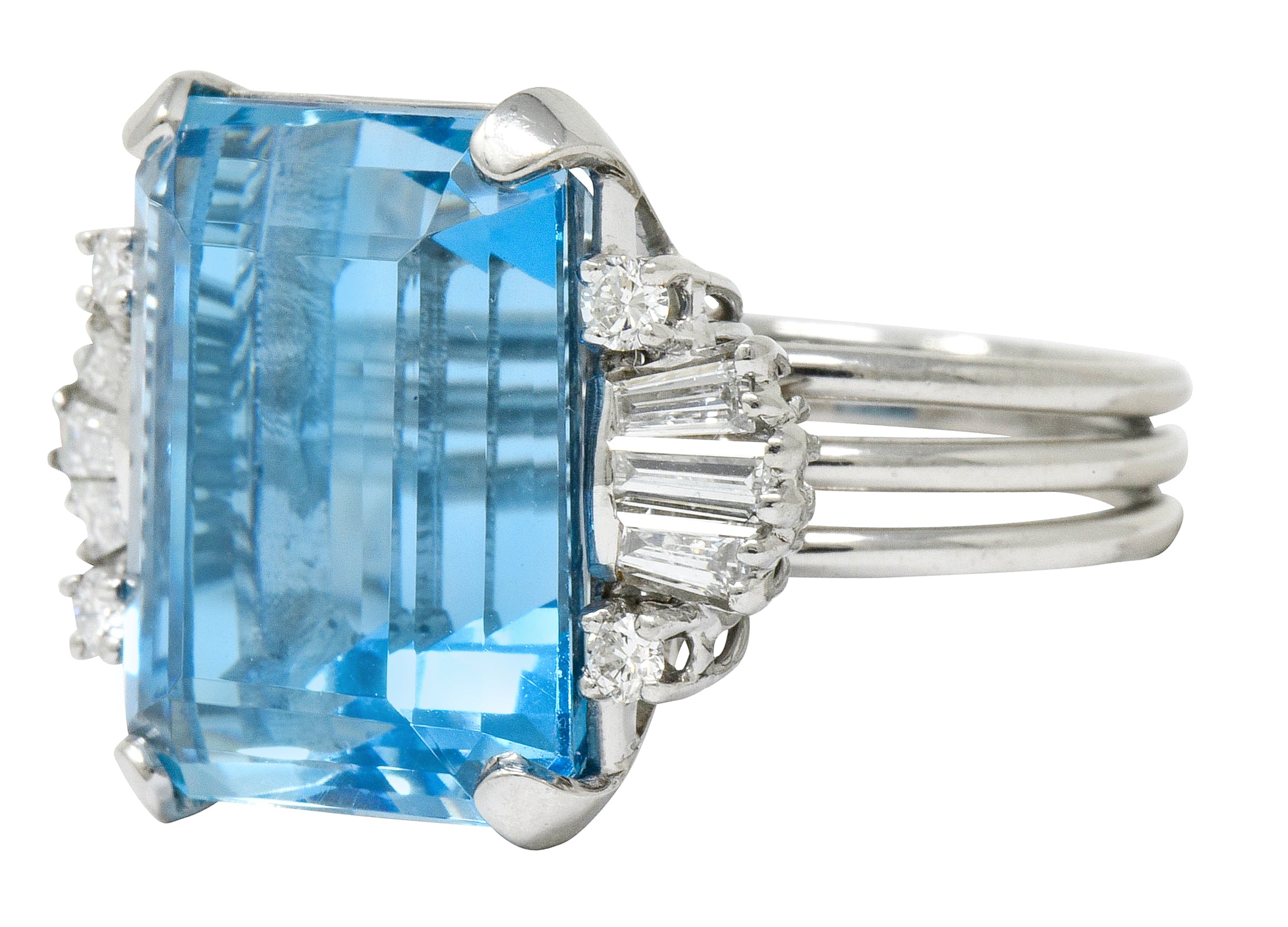 .11111 *1950's Mid-Century 15.40 CTW Aquamarine Diamond Platinum Cocktail Ring - Wilson's Estate Jewelry