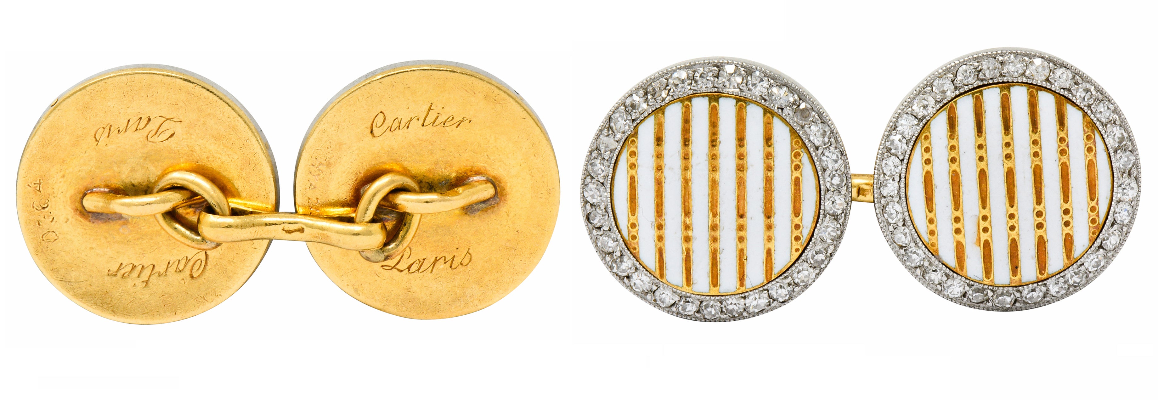 Cartier Paris Diamond Enamel Platinum-Topped 18 Karat Gold Men's CufflinksCufflinks - Wilson's Estate Jewelry