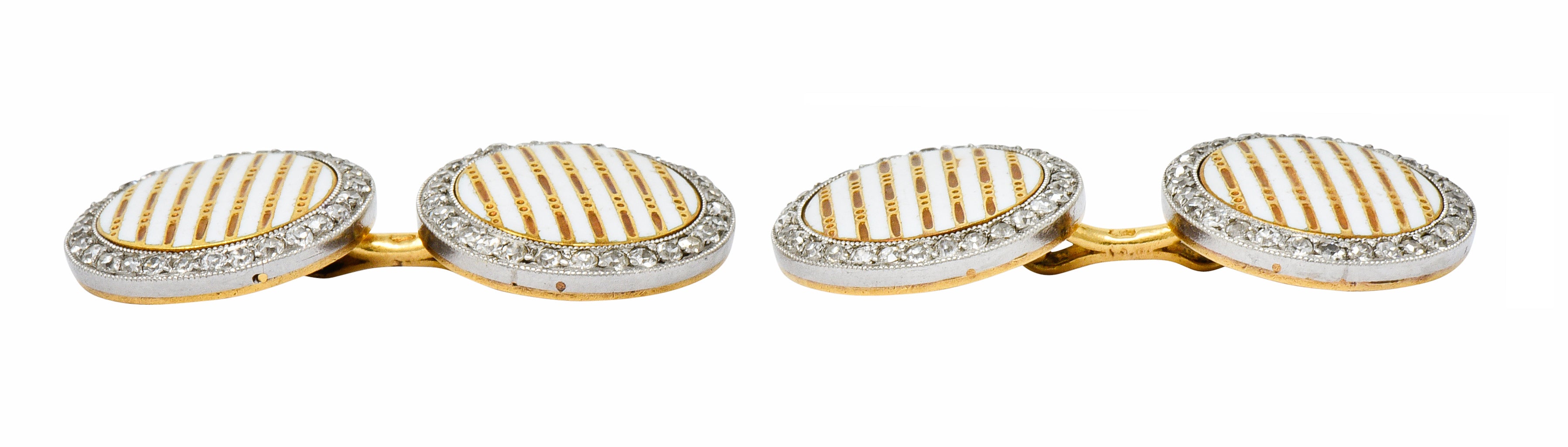 Cartier Paris Diamond Enamel Platinum-Topped 18 Karat Gold Men's CufflinksCufflinks - Wilson's Estate Jewelry