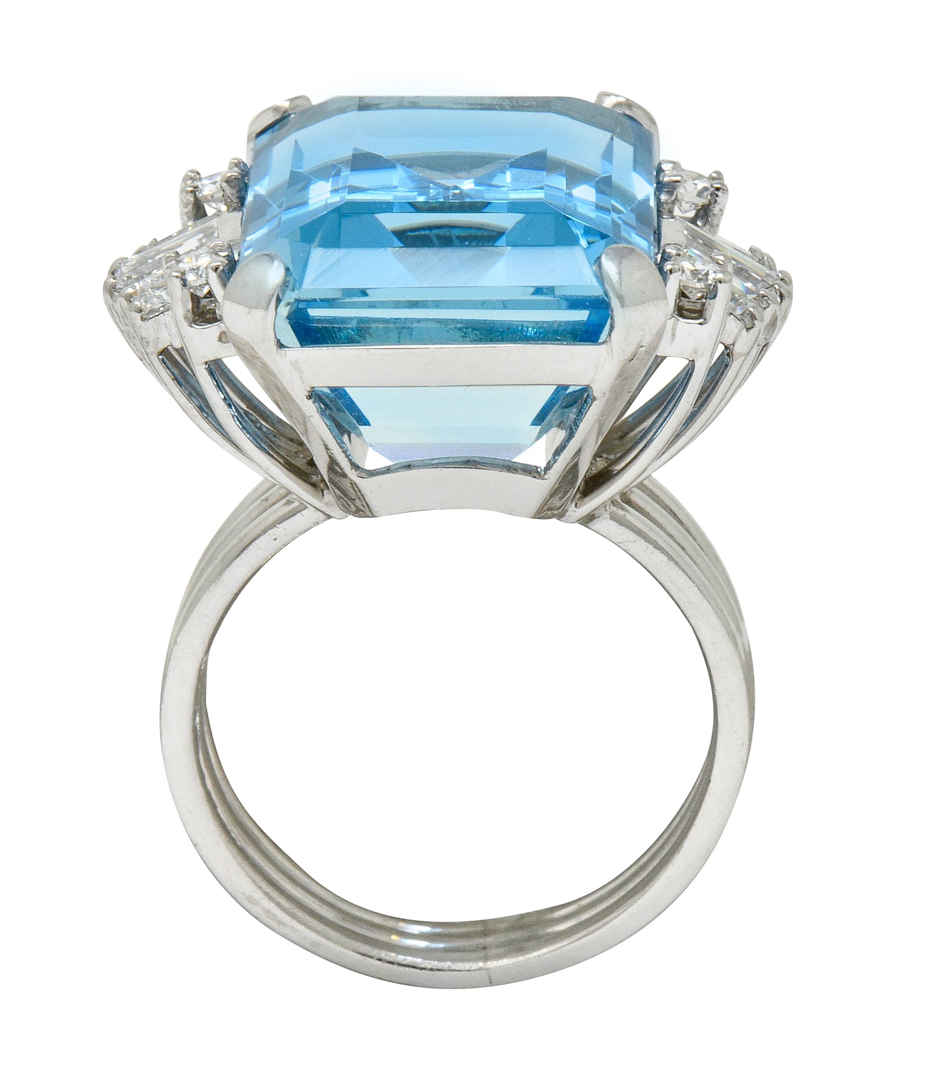 .11111 *1950's Mid-Century 15.40 CTW Aquamarine Diamond Platinum Cocktail Ring - Wilson's Estate Jewelry