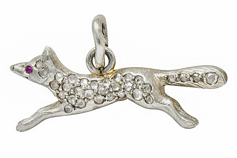 1920's Art Deco Pave Diamond Platinum Fox Charmcharm - Wilson's Estate Jewelry