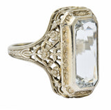 Early Art Deco Aquamarine 14 Karat White Gold Floral Lace RingRing - Wilson's Estate Jewelry