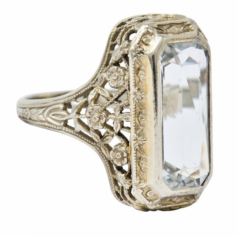 Early Art Deco Aquamarine 14 Karat White Gold Floral Lace RingRing - Wilson's Estate Jewelry