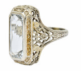 Early Art Deco Aquamarine 14 Karat White Gold Floral Lace RingRing - Wilson's Estate Jewelry