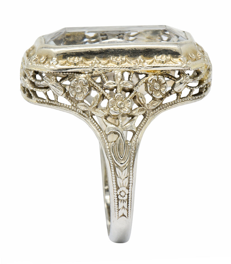 Early Art Deco Aquamarine 14 Karat White Gold Floral Lace RingRing - Wilson's Estate Jewelry