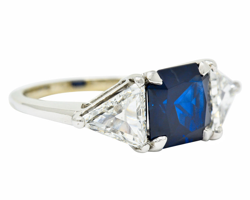 1950's Mid-Century 4.59 CTW No Heat Sapphire Diamond Platinum Three Stone Ring GIARing - Wilson's Estate Jewelry
