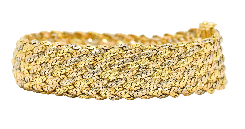 1970's Piaget Vintage 18 Karat Tri-Colored Gold Woven Braceletbracelet - Wilson's Estate Jewelry