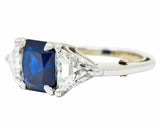 1950's Mid-Century 4.59 CTW No Heat Sapphire Diamond Platinum Three Stone Ring GIARing - Wilson's Estate Jewelry