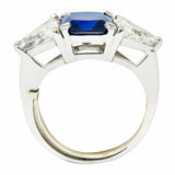 1950's Mid-Century 4.59 CTW No Heat Sapphire Diamond Platinum Three Stone Ring GIARing - Wilson's Estate Jewelry