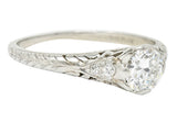 Edwardian 0.70 CTW Diamond Platinum Foliate Engagement RingRing - Wilson's Estate Jewelry