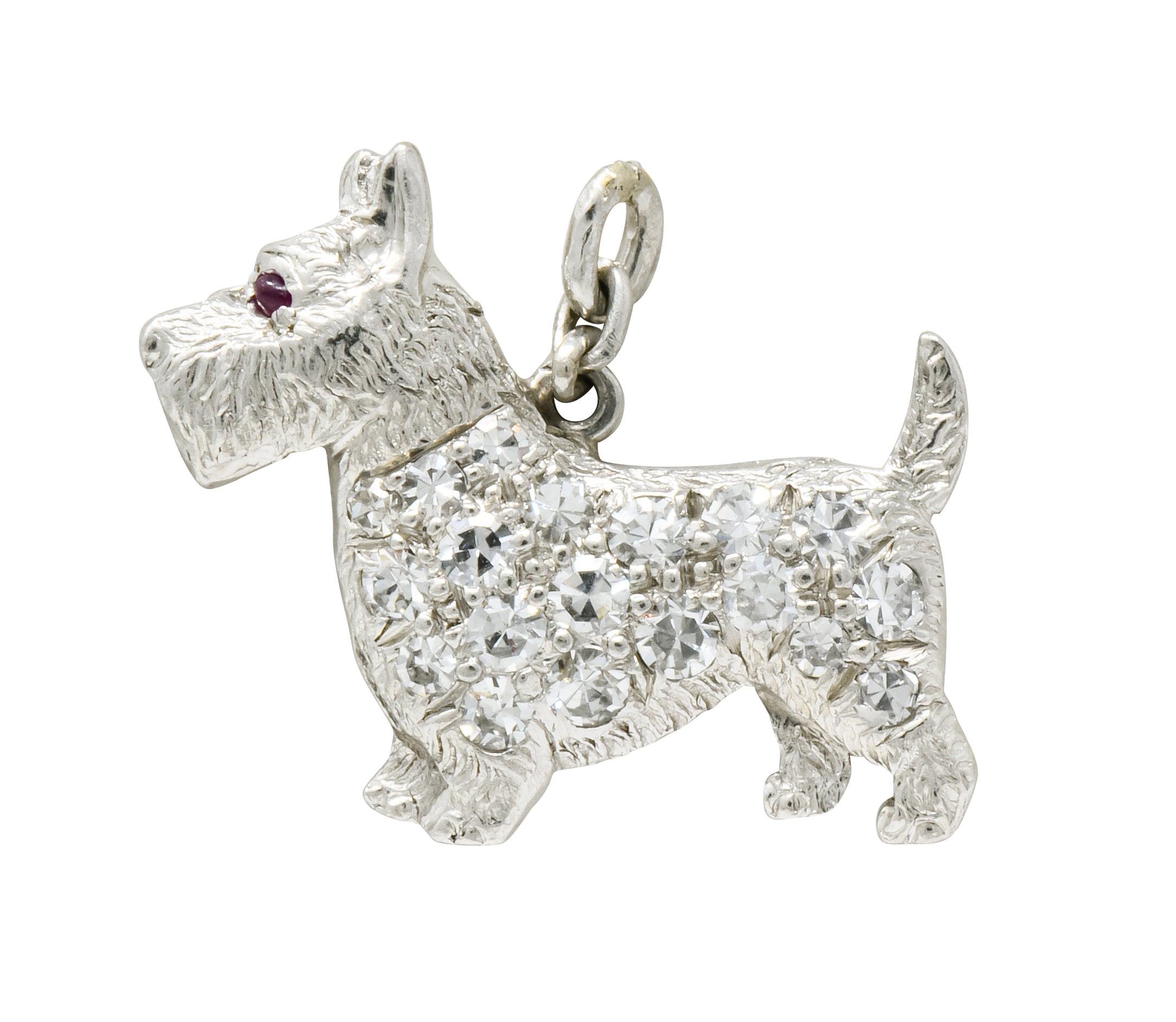 Art Deco Pavé Diamond Platinum Scottish Terrier Dog Charm - Wilson's Estate Jewelry