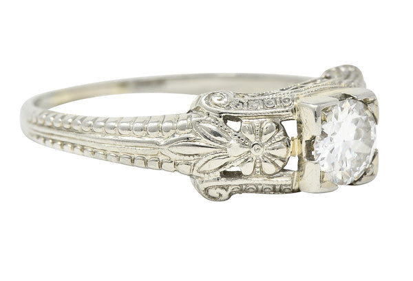 Art Deco 0.45 CTW Old European Cut Diamond 18 Karat White Gold Orange Blossom Engagement Ring