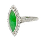 1930's Art Deco Jade Diamond Platinum Navette Cluster RingRing - Wilson's Estate Jewelry