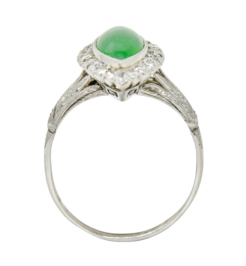 1930's Art Deco Jade Diamond Platinum Navette Cluster RingRing - Wilson's Estate Jewelry