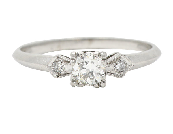 Retro 0.30 CTW Old European Cut Diamond Platinum Square Form Bow Vintage Engagement Ring