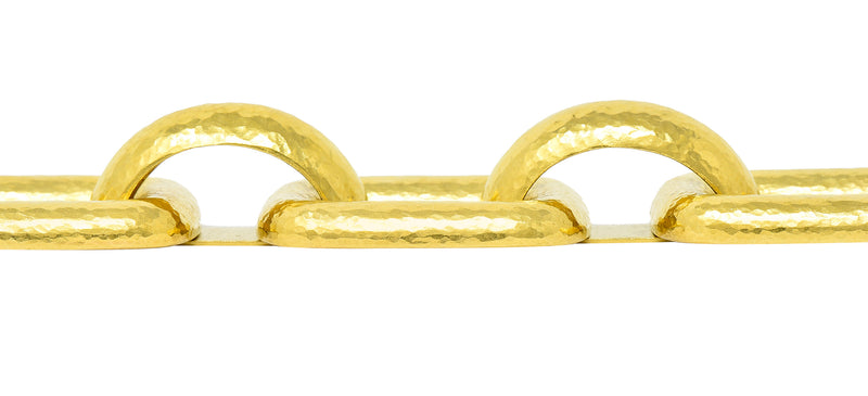Elizabeth Locke Vintage 19 Karat Yellow Gold Hammered Substantial Livorno Link Bracelet Wilson's Estate Jewelry