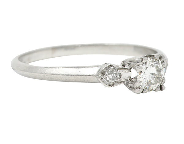 Retro 0.30 CTW Old European Cut Diamond Platinum Square Form Bow Vintage Engagement Ring