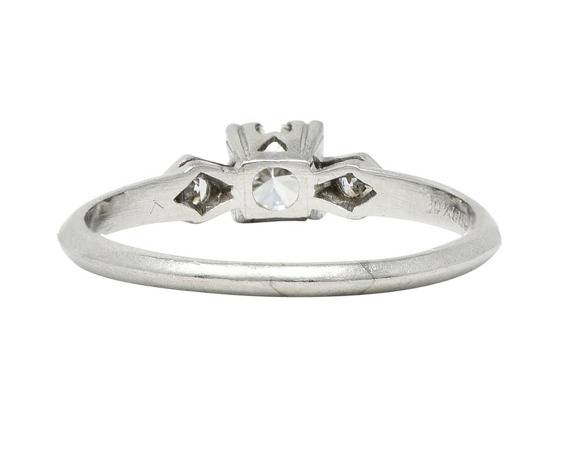 Retro 0.30 CTW Old European Cut Diamond Platinum Square Form Bow Vintage Engagement Ring Wilson's Estate Jewelry