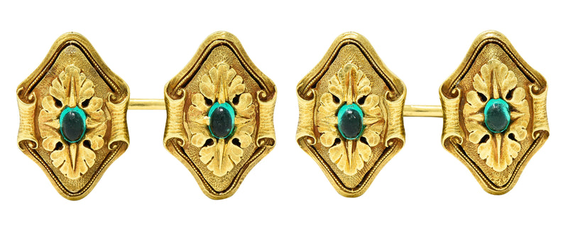 Art Nouveau Diopside 18 Karat Green Gold Foliate Men's CufflinksCufflinks - Wilson's Estate Jewelry