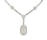 Early Art Deco Diamond Camphor Glass Platinum 14 Karat White Gold Drop NecklaceNecklace - Wilson's Estate Jewelry
