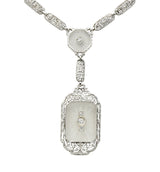 Early Art Deco Diamond Camphor Glass Platinum 14 Karat White Gold Drop NecklaceNecklace - Wilson's Estate Jewelry